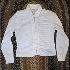Talbots Womans White Button-Up Shirt Ribbed Front And Side Zippper Size 10